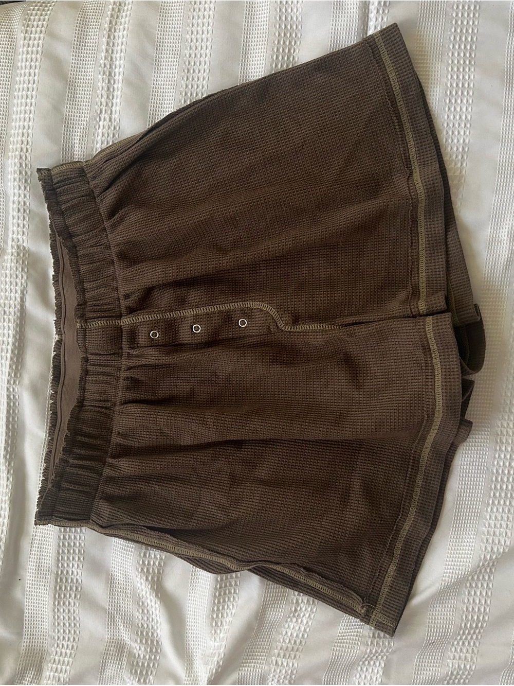 Free People Brown Waffle Knit Lounge Shorts in Olive